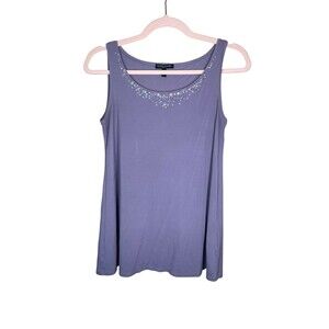 EILEEN FISHER Tank Top PS Stretch Silk Jersey Scoop Neck Sleeveless‎ Embellished